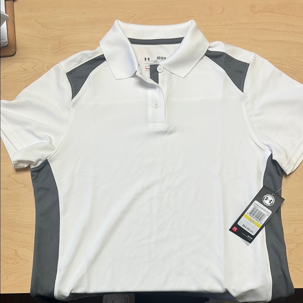 Under Armour White and Gray Polo Shirt